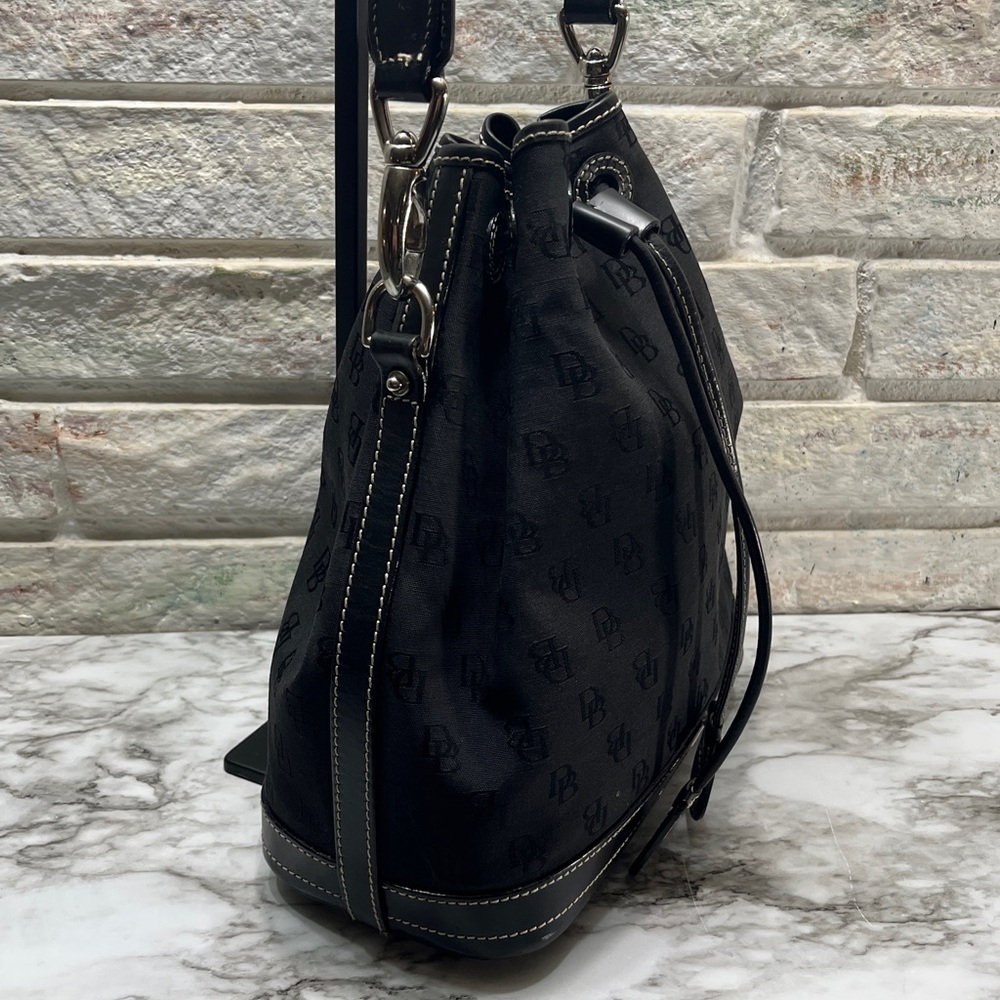 Dooney & Bourke Bag Purse Mini Signature Drawstring Black Monogram Canvas - Picture 5 of 14